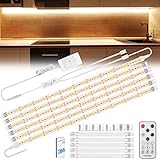 Enteenly LED Strip Warmweiss 3 Meter, Unterbauleuchte Lichtleiste Küche Unter Kabinett LED Licht Kit mit RF Fernbedienung für Vitrine, Küche, Schreibtisch, Regal, Schrank, mit 12V EU Adapter, 2700K