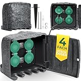 KESSER® Gartensteckdose Steinoptik mit 4 Steckplätzen, Mehrfachsteckdosen aussen mit 3m Kabel Außensteckdose IP44 Wasserdicht Steinsteckdose mit ON/Auto Dämmerungssensor, Inkl. Montageset Anthrazit