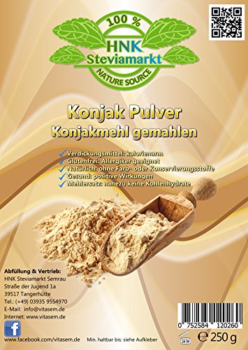 Konjak Pulver (Konjakmehl) gemahlen 250 g - Abnehmen - natürliche Unterstützung bei Diäten - Verdickungsmittel zum Backen und Kochen
