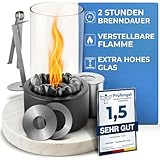 Edelfeld - Wärmender Tischkamin für Garten Terrasse Balkon Tisch Deko - Bioethanol Tischfeuer für Indoor & Outdoor - Verstellbare Flamme - Bio Ethanol Kamin inkl. Flammenringe und Schwarze Dekosteine