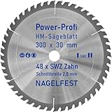 HM-Sägeblatt 300 x 30 mm SWZ 48 x Zahn - nagelfest Super-Allrounder - Kreissägeblatt Wechselzahn HW WZ für Wippsäge Tischkreissäge Brennholzsäge Holz mit Betonbeschlag Brennholz Hartholz Holzplatten