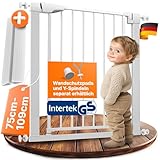 CHILDOO Treppenschutzgitter ohne Bohren [GS-Zertifiziert, Anti-Stolper-Rampe] Türschutzgitter Türgitter für Baby, Hunde Kindergitter Treppengitter Babygitter Treppenschutz | 75-82 cm