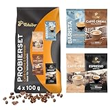 Tchibo Kaffeeprobierset Caffè Crema und Espresso 400g (4x 100g) Testpaket Geschenkidee, verschiedene Sorten, geröstete Kaffeebohnen, Ideal für Vollautomaten, Siebträger- und Espressomaschinen