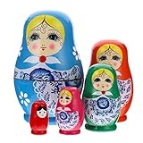 Toyvian Russische Matroschka Puppen 5 traditionelle Babuschka Matrjoschka Holzpuppen Mädchen Figuren Stapeln Puppen Spielzeug Geschenk für Kinder Geburtstag 11 cm hohe Zufällige Farbe
