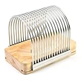 iaoskqwu Toastschneider mit Präzisionsschnitt, Holzsitz, abnehmbarer Brotschneidemaschine, Backwerkzeug, Schneidemaschine, Küchenschneidemaschine usw, Silber