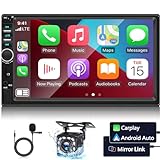 2 Din Autoradio mit Apple Carplay und Android Auto - 7-Zoll-HD-Touchscreen-Autoradio mit Bluetooth & Mirror Link - EQ/FM/SWC/AUX/USB + Rückfahrkamera