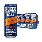 NOCCO BCAA Energy Drink – zuckerfrei, vegan Energy Getränk mit Koffein, Vitaminen und Aminosäuren – Pfirsichgeschmack, 24 x 330ml inkl. Pfand (Pfirsich)