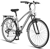 Licorne Bike Premium Trekking Bike in 28 Zoll - Fahrrad für Jungen, Mädchen, Damen und Herren - Shimano 21 Gang-Schaltung - Mountainbike - Crossbike - Life-L-V - Grau/Schwarz