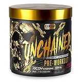 UNCHAINED Pre Workout Booster mit Koffein und Ecdysterone - 400 g - Fitness Booster mit L-Arginin, L-Citrulin-Malat & Beta-Alanin - Preworkout Booster mit 100% Fokus, Pump & Energy - Fresh Cherry