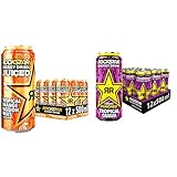 Rockstar Energy Drink Juiced mit Mango, Orange & Passionsfrucht - Koffeinhaltiges Erfrischungsgetränk für den Energie Kick, EINWEG (12x 500ml) & Energy Drink Punched Tropical Guava - EINWEG (12x500ml)