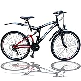 Talson 26 Zoll Mountainbike Fahrrad MIT VOLLFEDERUNG & Beleuchtung 21-Gang OXT RED