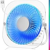 GOBRILLFUN RGB-Gaming-Tischventilator mit 3 Geschwindigkeiten, 180°-Drehung und rutschfester Basis – Leise Kühlung per USB für Zuhause, Büro und Gaming – 20.000 Stunden Laufzeit-(Transparent)