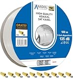 [TEST SEHR GUT *] Anadol 100m Brandschutz Koaxialkabel 135dB, 5fach geschirmt, 7mm, Koaxial Satkabel, Antennenkabel, Fernsehkabel, Coax Sattelittenkabel, TV Sat Koax Kabel, 10 F-Stecker gratis