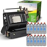 Z.M.C 2-in-1 Tragbare Keramik Gasheizung und Gaskocher 1,3 kW, mit LPG Anschluss + 12 Gaskartuschen, Campingkocher mit Piezozündung, Camping Heizung, Gasheizer, ideal für Outdoor, Zelt und Gartenhaus