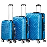 Zelsius Koffer Set 3 Stück, Blau | ABS Hartschalenkoffer mit Zahlenschloss, Doppelrollen und Innen Trennwand | Handgepäckkoffer, Hartschalenkoffer Set 3 teilig, Trolley, Koffer Groß, Luggage Set