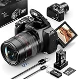 NBD 4K Digitalkamera 64MP mit CMOS Sensor & 12X optischem Zoom, 3' 270° Drehdisplay, 4K/60fps Video, WiFi/HDMI – Profi-Vlogging Kit inkl. 32GB Karte + 2 Akkus(Schwarz)