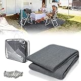 Sonnewelt Vorzeltteppich Markisenteppich 200x200cm, Hochwertiger Camping Teppich, Atmungsaktiv rutschfest Zeltteppich bläulich-grau, Outdoor Campingmatte mit 12 Löchern, 13 Heringe und Tragetasche