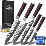 SATOMI® 5er Set Damastmesser Küchenmesser aus Damaststahl - 67 Schichten traditionell Japanischer Stil -Chefmesser Santokumesser Brotmesser Universalmesser Obstmesser mit edlem Pakkaholz Griff