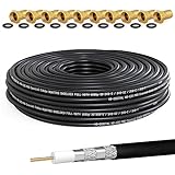 HB-DIGITAL 30m Koaxialkabel HQ-135 Antennenkabel 135dB SAT Kabel 8K 4K UHD 4-Fach geschirmt für DVB-S / S2 DVB-C / C2 DVB-T / T2 DAB+ Radio BK Anlagen + 10 F-Stecker GRATIS