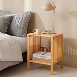 [en.casa] Beistelltisch Varde Nachttisch mit Ablage Nachtkommode Couchtisch Sofatisch für Schlafzimmer Wohnzimmer 50x38,5x33cm Bambus Naturfarben