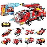 QLT City Fire Truck Building Kit für Kinder von 6–12 Jahren, kompatibel mit Lego City Fire Truck 8-in-1- Klemmbausteine Baustein, Helicopter Toys Building Sets.(313 PCS)