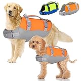 SlowTon Schwimmweste für kleine Hunde, starker Auftrieb verstellbare Ripstop Rettungsweste mit reflektierendem Rettungsgriff, Hunde Schwimmweste zum Surfen Schwimmen Wassersport(Orange & Grau, S)