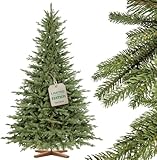 FAIRYTREES Weihnachtsbaum künstlich 150cm BAYERISCHE Tanne Premium | Made in EU | Christbaum Holzständer | Tannenbaum künstlich mit Naturgetreue Spritzguss Elemente