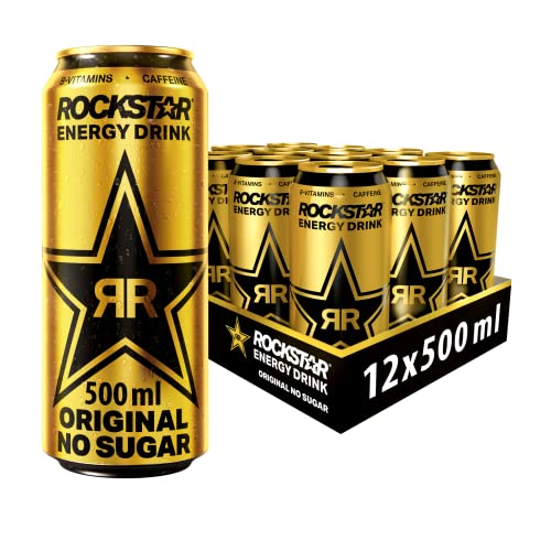 Rockstar Energy Drink Original Zero - Zuckerfreies, koffeinhaltiges Erfrischungsgetränk für den Energie Kick, EINWEG (12x 500ml)