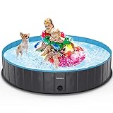 lunaoo Hundepool fur Große Hunde, Faltbare Schwimmbecken Hund Planschbecken Dog Pool, Tragbar PVC Hunde Pool Hundebadewanne Hundeschwimmbad für Große Kleine Hunde, Hellblau, 160 x 30 cm
