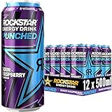 Rockstar Energy Drink Super Sours Blue Raspberry - Saures, koffeinhaltiges Erfrischungsgetränk für den Energie Kick, EINWEG (12x 500ml)