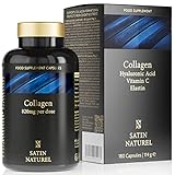Satin Naturel Kollagen Komplex mit Hyaluron - 180 Kapseln - Hyaluronsäure Collagen Kapseln Hochdosiert - Angereichert mit Vitamin C, Elastin und Spirulina - Ohne Zusatzstoffe - Made in Germany