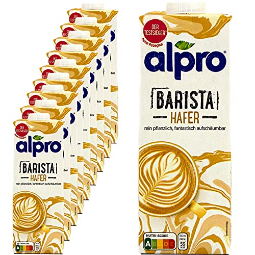 Alpro - 10er Pack Haferdrink Barista 1 Liter - Oat Hafer Drink 100 % pflanzlich zum Aufschäumen für Kaffee, Shakes und Smoothies