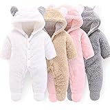 Neugeborene Baby Cartoon Bär Schneeanzug Wintermantel Fleece Kapuze Strampler Jumpsuit (Weiß, 3-6Monat)
