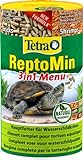 Tetra ReptoMin Menu Schildkröten-Futter - abwechslungsreiches 3in1 Futter mit Sticks, Krill & Shrimps für Wasserschildkröten, 250 ml Dose