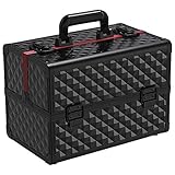 Yaheetech Schminkkoffer schwarz Kosmetikkoffer Alu Werkzeugkoffer Nagel Koffer Beauty Case 34,7 x 22,2 x 25 cm