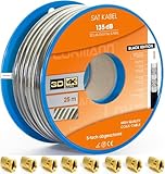 TRENDSKY 25m Koaxialkabel 135dB Sat Koax Kabel, Stahl-Kupfer Antennenkabel 5-Fach geschirmt 4K Ultra HD 4K,8K Verlegekabel +10x F-Stecker