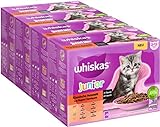 Whiskas Junior Katzennassfutter Klassische Auswahl in Sauce, 48 Portionsbeutel, 12x85g (4er Pack) – Hochwertiges Katzenfutter nass, für heranwachsende Katzen von 2 bis 12 Monaten