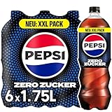 Pepsi Zero Zucker, Das zuckerfreie Erfrischungsgetränk von Pepsi ohne Kalorien, Koffeinhaltige Cola in der Flasche, EINWEG (6 x 1.75 l)