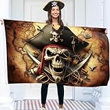 Piratenflagge 90x150 cm mit Ösen – Groß Piratenflagge Kinder – Lebendiger Digitaldruck – Piraten Fahne Gekreuzte Schwerter - Jolly Roger Flagge – Doppelnaht