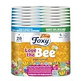 Foxy Love the Bee | 3-lagiges Toilettenpapier | 28 Rollen | 167 Services pro Rolle | FSC-zertifiziert | 100% erneuerbare elektrische Energie | recycelbare Verpackung aus recyceltem Kunststoff