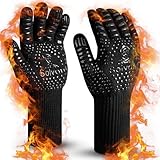 Grillhandschuhe Hitzebeständig bis 800°C, Grill Zubehör, Anwendbar auf Hitzebeständige Ofenhandschuhe, feuerfeste Handschuhe, BBQ-Handschuhe, Küchenhandschuhe, Backhandschuhe, Ofenhandschuhe