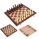 WIPPWER 3 in 1 Travel Set Wooden Game Backgammon Checkers Wooden Folding Board Board Sets for Kids and Adults Classic Board Game Chess(29x29cm/11.4 * 11.4in)