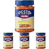 Barilla Pesto Rustico Mediterraneo 1 x 200g | Glutenfreie Italienische Pasta-Sauce mit Zucchini, Paprika und Tomaten, vegane/vegetarische Nudel-Soße, rotes Pesto (Packung mit 4)