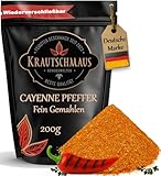 200g Cayennepfeffer gemahlen von Krautschmaus, Cayenne Pfeffer, Chilipfeffer Pulver, Chili Pfeffer Gewürz, Cayennepfefferpulver, Premium Qualität ohne Zusatzstoffe