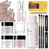 AOKITEC Acryl Nägel Starterset, Rosa/Klar/Weiß Nail Powder und Acrylic Liquid Mit Nagelpinsel und Nagelformen für Langanhaltende Acrylnägel Nail Art, Nägel Selber Machen, Geschenke für Frauen