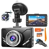 Dashcam Auto Vorne und Hinten,FHD 1080P Autokamera mit 32 GB SD Karte,3 Zoll IPS Bildschirm, Nachtsicht, 170°+120° Weitwinkel, G-Sensor, Loop-Aufnahme, Rückfahrassistent, Parküberwachung, WDR