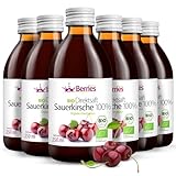 BIO Sauerkirschsaft 6er Pack (6x250ml)- BIO purer Sauerkirsche Direktsaft 100% - Kaltgepresst Kirsche Muttersaft- ohne GMO, ohne Konservierungsstoffe, ohne Zuckerzusatz - Vegan, Öko, BerriesPolska®