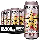 Rockstar Energy Drink Strawberry Lime Zero Sugar - Koffeinhaltiges Erfrischungsgetränk ohne Zucker für den Energie Kick, EINWEG (12 x 500ml)