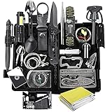 FINIBO Survival Kit 21 in 1, Outdoor Ausrüstung, Außen Notfall Set mit Kompass Taktische Taschenlampe und Weiterem Zubehör, für Camping, Bushcraft, Wandern, Jagde, Abenteuer, Schwarz, 20.6*12.8*5.5cm