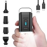 Elektrische Luftpumpe mit LED-Lampe & 1200mAh Akku – 5 Luftdüsen, Aufblasen & Absaugen, Wiederaufladbare Pumpe für Luftmatratze, Pool, Schwimmring & Vakuumbeutel